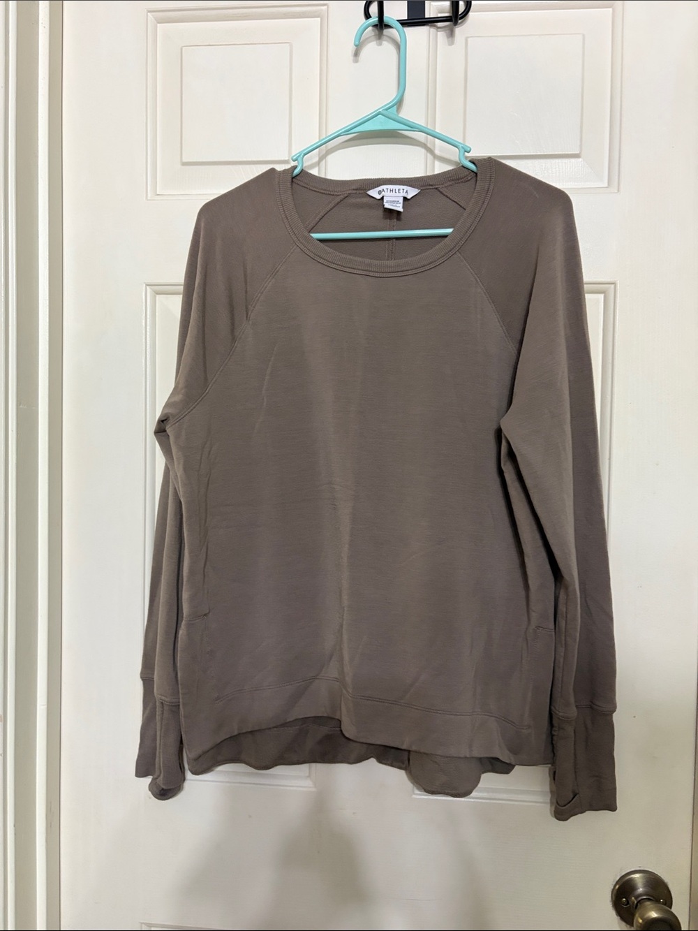 Athleta Taupe Long-Sleeve Crewneck Pullover